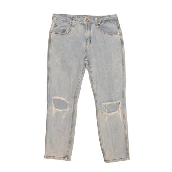 UNIF $98 Y2K Light Wash Ripped Knees Cropped Denim Jean Size 28 - Picture 1 of 4